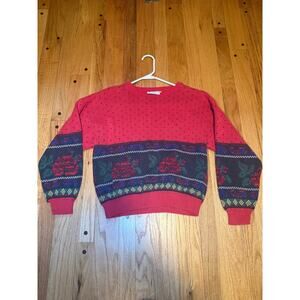 Vintage Sweater Loft Red Roses Cotton Knit Women's S Made In USA
